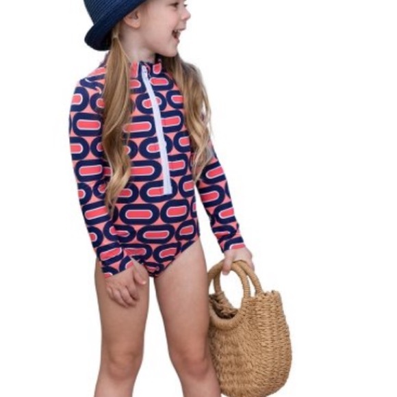 NWOT! Girls Abstract Rash Guard One
Piece Swimsuit - Mia Belle Girls - Picture 1 of 7